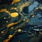 Dark compositions of yellow oil drops on black with swirling colors