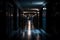 Dark corridor or hallway with many doors, vintage toned. Neural network AI generated