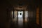 A Dark corridor in the hospital. A long terrible corridor with light from the windows. Scary way