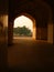 dark corridor and light arch of Red Fort, India,