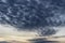 Dark cumulus clouds in the sky after sunset.