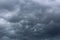 Dark, cumulus, storm clouds swirling overhead in Trevor, Wisconsin