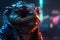 Dark Cyberpunk Toad in Urban Neon: A Highly Detailed 3D Realism with Cinematic Lighting