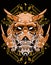 Dark cyborg samurai warrior head masker cyberpunk background for t-shirt poster sticker design