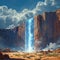 dark desert landscape with magical glowing portal in cliffs