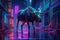 Dark & Detailed Urban Cyberpunk Moose in Neon Rococo Realism