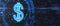 Dark digital backdrop with copyspace and blue glowing dollar icon, financial and currency concept.