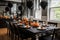 Dark dining room decorated in Halloween, gothic style