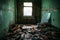 Dark dirty room with garbage in an abandoned industrial building