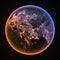 Dark earth globe with glowing details of city and human population density areas. 3d illustration