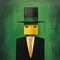 Dark Emerald And Yellow Minimalist Expressionism Painting Of A Leprechaun Humanoid