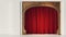 Dark empty cabaret or comedy club stage with red curtain and art nuovo arch. 3d render