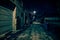 Dark empty and scary urban city street alley at night