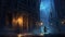 Dark Fantasy Illustration: Summoner Sneaking In Creepy City Street