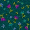 Dark floral seamless pattern with colorful flowers.