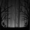 Dark forest with fog. Misty woods for game or website concept. Foggy forest. Flat vector illustration