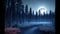 dark forest with a full moon in the background, concept art, conceptual art, photo-realistic unreal engine, blueish moonlight