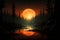 Dark forest mystique, moonrise paints night landscape with captivating enchantment