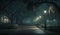 Dark forest spooky night a lonely silhouette walks generated by AI