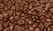 Dark freshly roasted coffee beans 3d rendering background. Top view. Masses of coffee beans close up