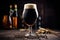 dark, full-bodied stout craft beer in a chilled glass