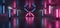 Dark Futuristic X Shaped Sci Fi Alien Spaceship Neon Club Retro Stage Concrete Grunge Reflective Fluorescent Purple Blue Laser