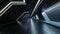 Dark garage background, empty futuristic room with white led light, interior of modern hall in future. Concept of black warehouse