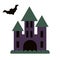 Dark gloomy castle and flying bat.