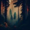 Dark gloomy fairytale mysterious forest - AI generated image