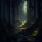 Dark gloomy fairytale mysterious forest - AI generated image