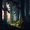Dark gloomy fairytale mysterious forest - AI generated image