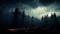 A dark gloomy forest with dark cloud digital art