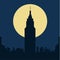 Dark gloomy night city flat silhouette illustration