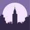 Dark gloomy night city flat silhouette illustration