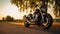 Dark Gold And Bronze Motorcycle Parked On The Road In The Evening