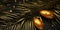 Dark Gold palm leaves and droplet Water dramatic photo effect background, realism, realistic, hyper realistic