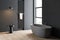 Dark gray bathroom corner, tub and table