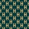 Dark green and beige ornamental texture with rhombuses, rectangles, simple animal silhouettes. Retro design