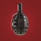 Dark green and black metal hand grenade isolated on red background render