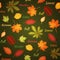 Dark green seamless pattern with autumn leaves