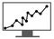 A dark grey computer display monitor showing increasing statistics line chart trend white backdrop