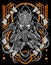 Dark Grey Cybernetic octopus monster with vintage sacred geometry background