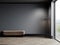Dark grey empty wall mockup in modern interior design with beige pouf, 3d rendering