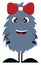 Dark grey furry smiling monster with red hair bow vector illustration