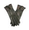 Dark grey leather gloves with colorful crystals