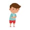 Dark Haired Boy Wearing Red Shorts Folding His Arms on the Chest Showing Dissatisfied Expression on His Face Vector
