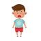 Dark Haired Boy Wearing Red Shorts Freezing Showing Scared Expression on His Face Vector Illustration