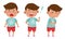 Dark Haired Boy Wearing Red Shorts Showing Different Emotions Vector Illustration