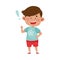 Dark Haired Boy Wearing Red Shorts Standing with Pointer Finger Up Showing Smart Expression on His Face Vector