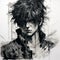 Dark-haired Character In Yuumei-inspired Black And White Painting
